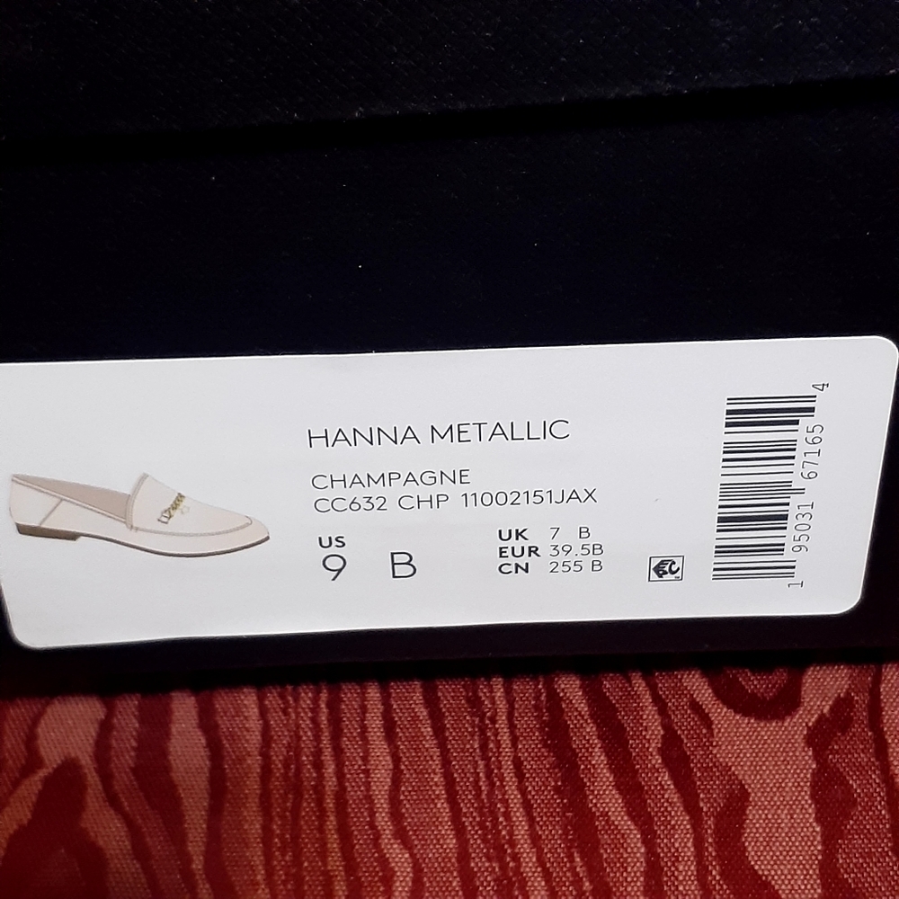 COACH LEATHER WOMANS SIZE 9B HANNA METALLIC CHAMPAGNE CHAIN LOGO SLID-ON LOAFERS - Picture 10 of 11
